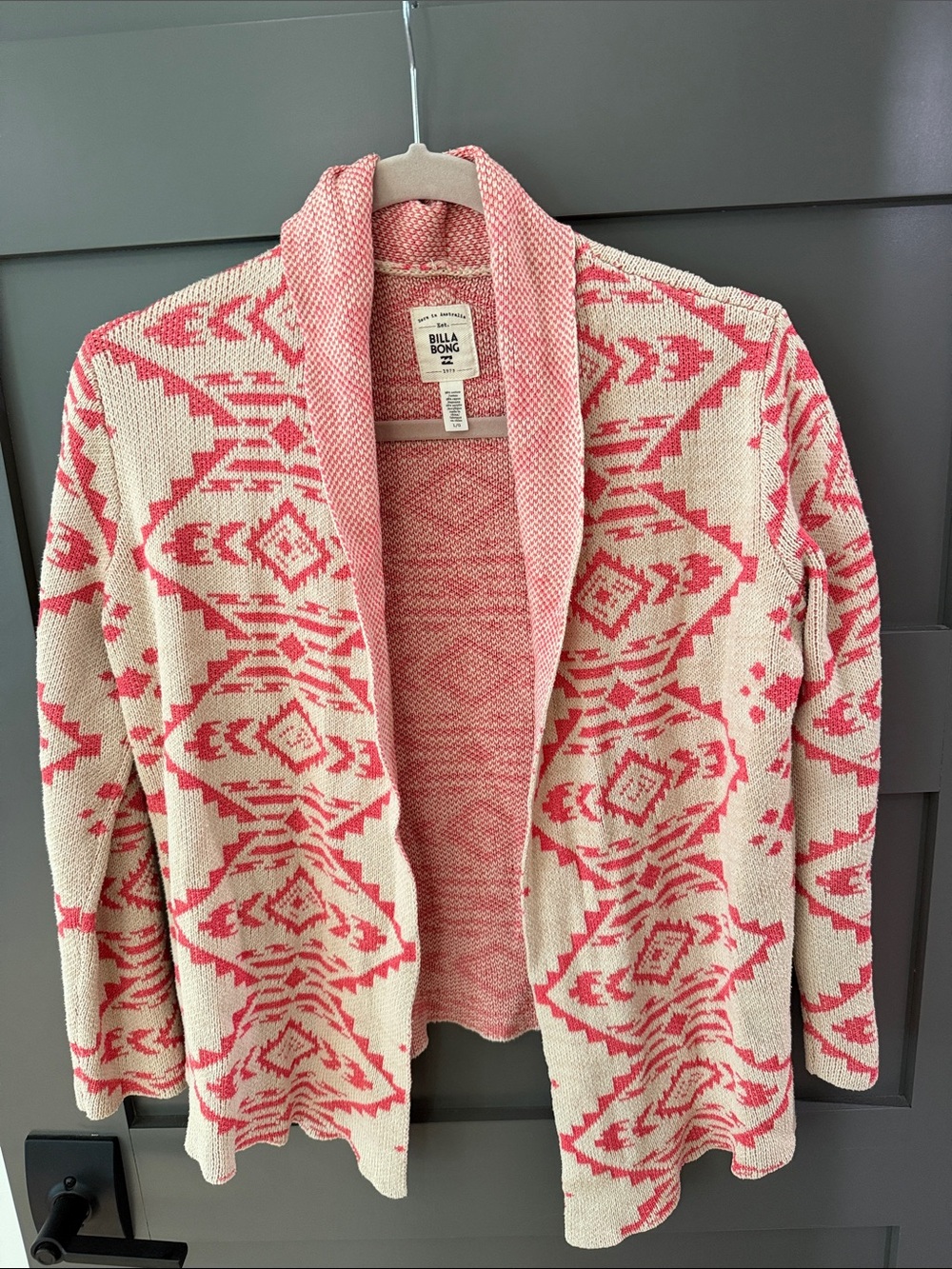 Billabong Pink and Cream Aztec Open-Front Cardigan